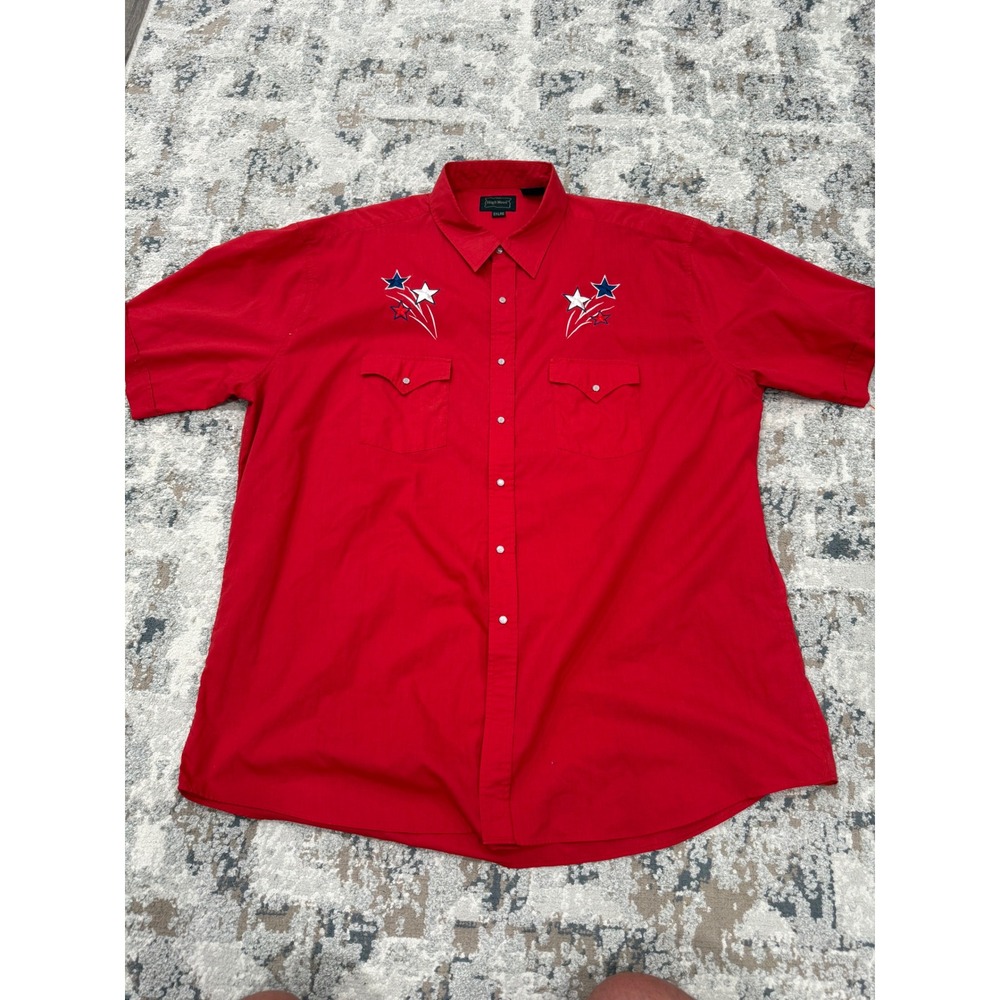 High Noon Mens 2XL Red Western Pearl Snap Short Sleeve Star Embroidered Shirt